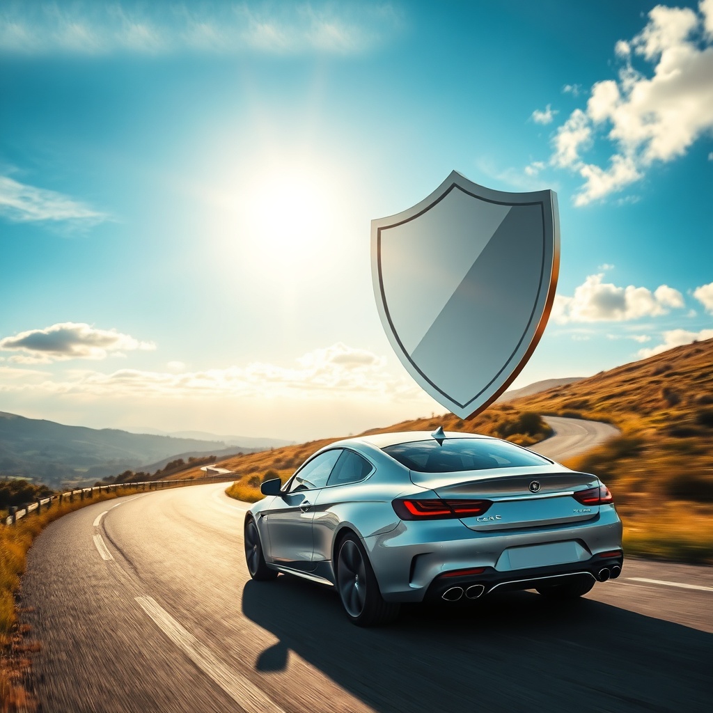 Voiture protégée par un bouclier symbolique, représentant la sécurité et la sérénité offertes par une assurance auto complète.